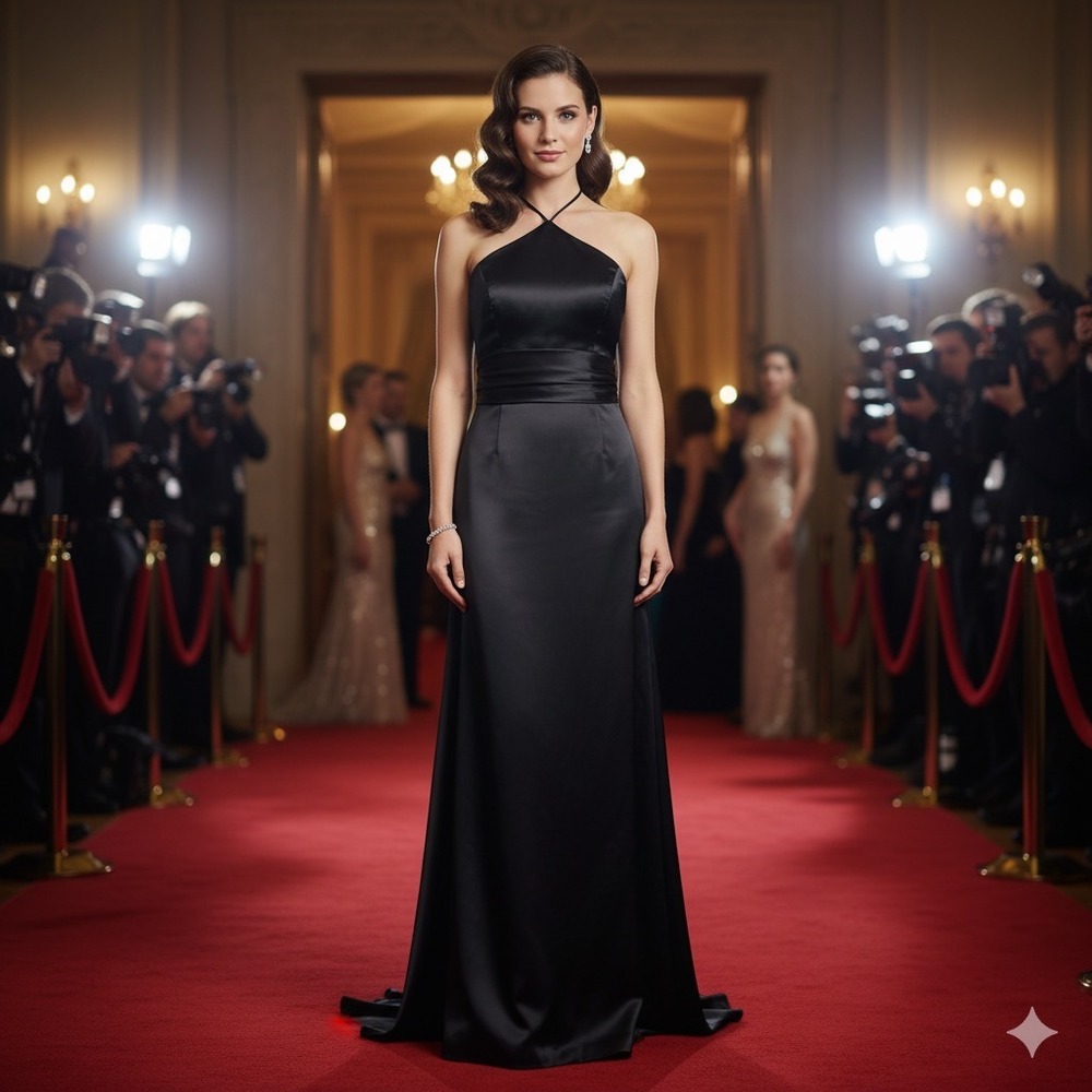 Nicole Miller‎ New York Black Satin Halter Neck Long Formal Gown Evening Dress 2